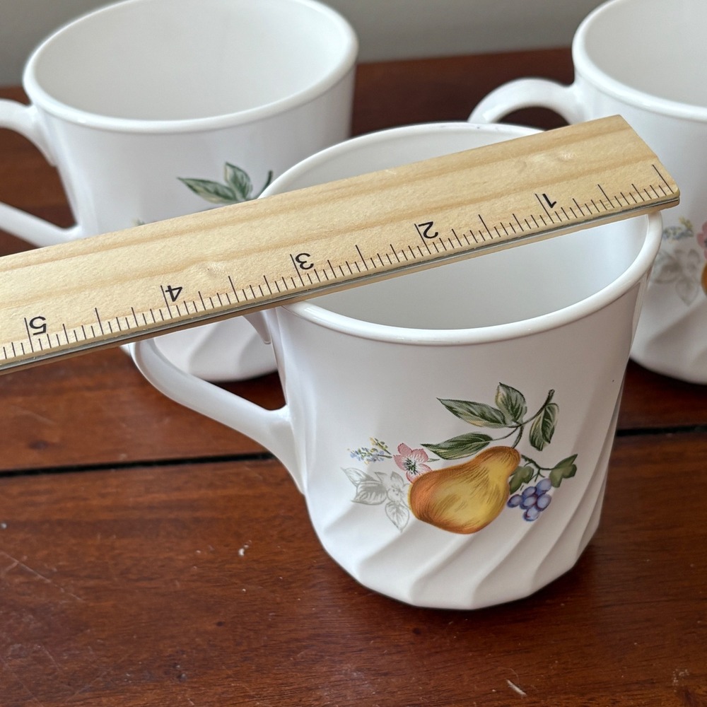 CorningWare Abundance Fruit Swirl Mugs Set of‎ 3 White Apple Pear Made in USA - Picture 4 of 6